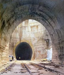 Ventilation shaft in Kilsby Tunnel, Northamptonshire, London & Birmingham Railway, 1839. Creator: John Cooke Bourne