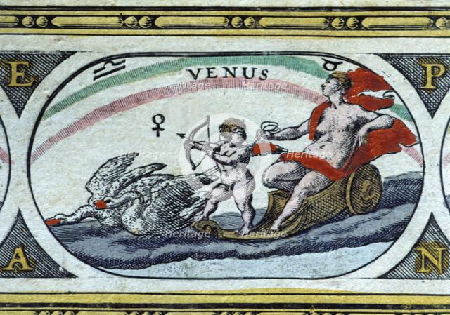 Venus, colored engraving from the book 'Le Theatre du monde' or 'Nouvel Atlas', 1645, created, pr…