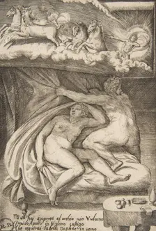 Venus and Mars discovered by Apollo, from The Loves of the Gods 1531-60. Creator: Giulio Bonasone