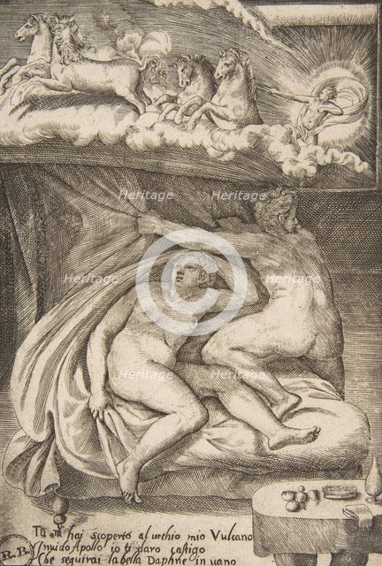 Venus and Mars discovered by Apollo, from 'The Loves of the Gods', 1531-60. Creator: Giulio Bonasone.