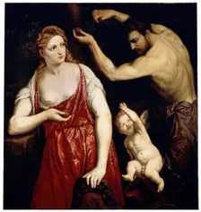 Venus and Mars with Cupid 1550s. Artist: Paris Bordone