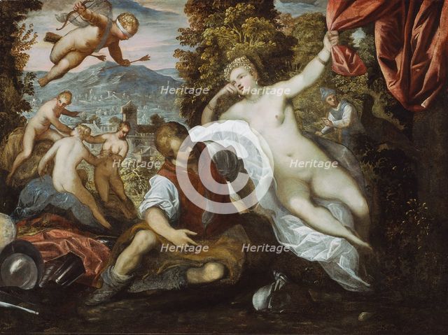 Venus and Mars with Cupid and the Three Graces in a Landscape, 1590/95. Creators: Domenico Tintoretto, Jacopo Tintoretto, Workshop of Tintoretto.