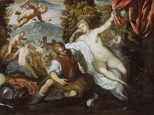 Venus and Mars with Cupid and the Three Graces in a Landscape, 1590/95. Creators: Domenico Tintoretto, Jacopo Tintoretto, Workshop of Tintoretto