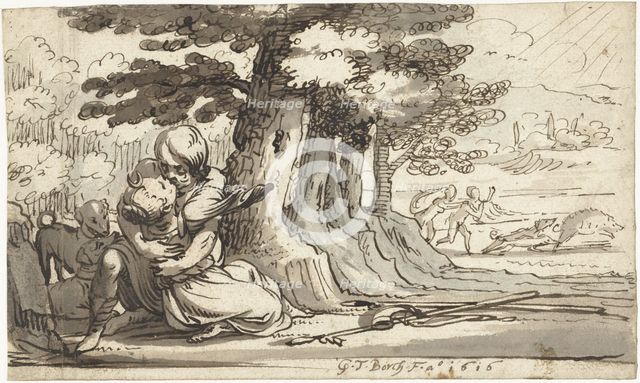 Venus and Adonis engaged in a hug, 1616. Creator: Gerard ter Borch I.