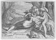 Venus and Adonis, from the series The Story of Adonis, ca. 1579., ca. 1579. Creator: Philip Galle