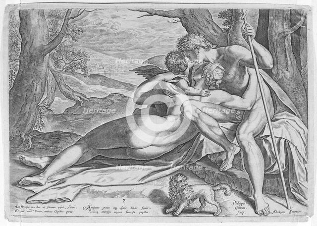 Venus and Adonis, from the series The Story of Adonis, ca. 1579., ca. 1579. Creator: Philip Galle.