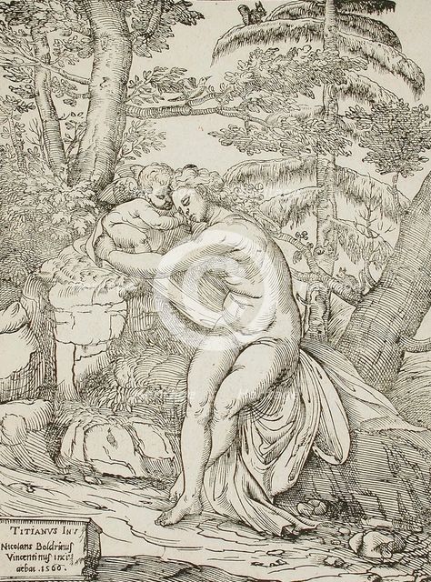 Venus and Cupid, 1566. Creators: Nicolo Boldrini, Titian.