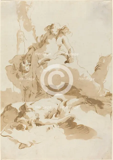 Venus and Cupid Discovering the Body of Adonis, c. 1740. Creator: Giovanni Battista Tiepolo.