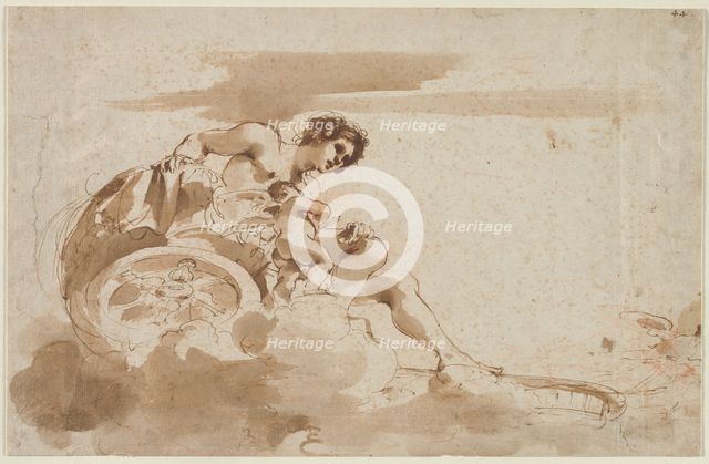 Venus and Cupid in a Chariot, 1615-1617. Creator: Guercino (Italian, 1591-1666).
