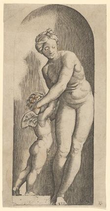Venus and Cupid standing in a niche, ca. 1500-1527. Creator: Marcantonio Raimondi