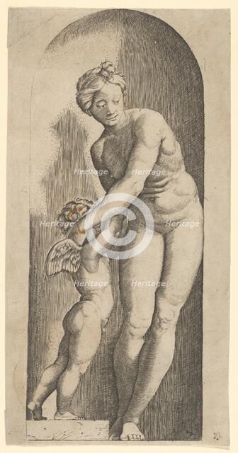 Venus and Cupid standing in a niche, ca. 1500-1527. Creator: Marcantonio Raimondi.