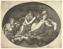 Venus and Cupid, Two Other Goddesses, and a Putto, from a series of eight compositions af..., 1560s. Creator: Giorgio Ghisi