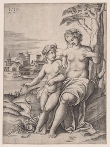 Venus and Eros, dated 1516. Creator: Agostino Veneziano