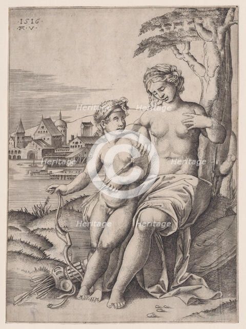 Venus and Eros, dated 1516. Creator: Agostino Veneziano.