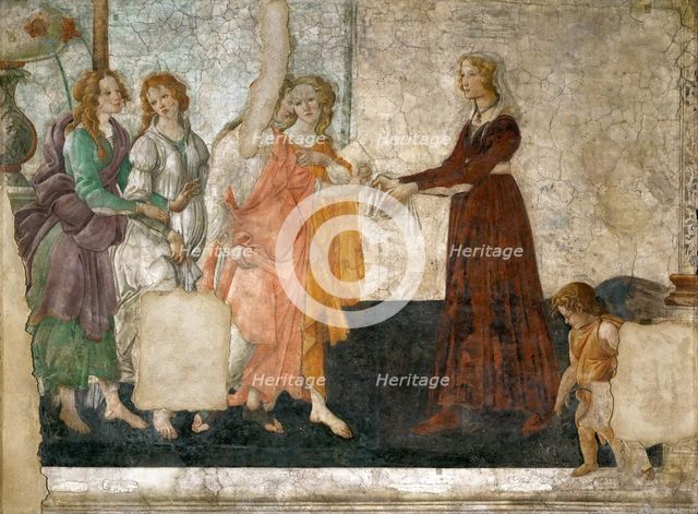 Venus and the Three Graces offering presents to a young girl, 1484-1486. Artist: Botticelli, Sandro (1445-1510)
