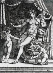 Venus and Vulcan Seated on a Bed, Mid-1550s. Creator: Giorgio Ghisi