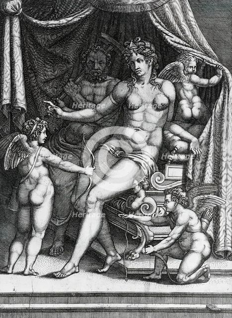 Venus and Vulcan Seated on a Bed, Mid-1550s. Creator: Giorgio Ghisi.