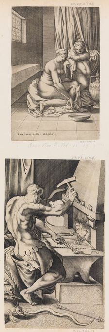 Venus at her Toilette, and Vulcan Working at His Forge, ca. 1546. Creator: Enea Vico