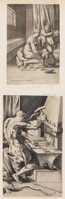 Venus at her Toilette, and Vulcan Working at His Forge, ca. 1546. Creator: Enea Vico