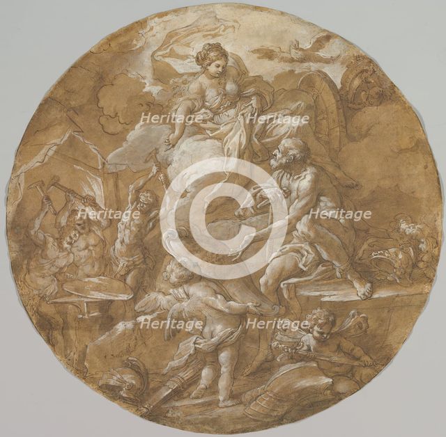 Venus at the Forge of Vulcan (recto); Sketches with Two Putti (verso), ca. 1716-18. Creator: Sebastiano Conca.