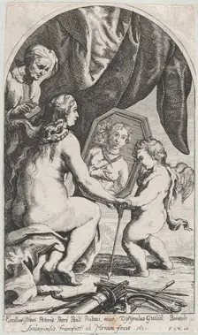 Venus before a mirror held by Cupid while her hair is combed by an old woman, 1631. Creator: Willem Panneels