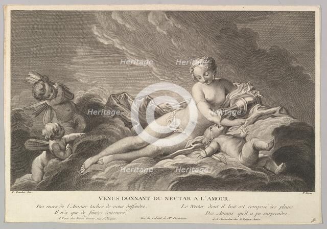 Venus Giving Nectar to Cupid, 18th century. Creator: Pierre François Basan.