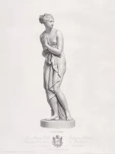 Venus, frontal view. from "Oeuvre de Canova: Recueil de Statues ...", 1817. Creator: Giovanni Tognolli