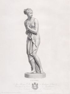 Venus, frontal view. from "Oeuvre de Canova: Recueil de Statues ...", 1817. Creator: Giovanni Tognolli