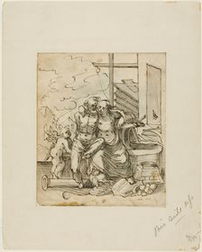 Venus in Vulcan's Forge (recto); Geometry (verso), c. 1607. Creators: Hermann Weyer, Bartholomeus Spranger