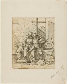 Venus in Vulcan's Forge (recto); Geometry (verso), c. 1607. Creators: Hermann Weyer, Bartholomeus Spranger