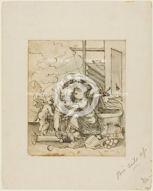 Venus in Vulcan's Forge (recto); Geometry (verso), c. 1607. Creators: Hermann Weyer, Bartholomeus Spranger.
