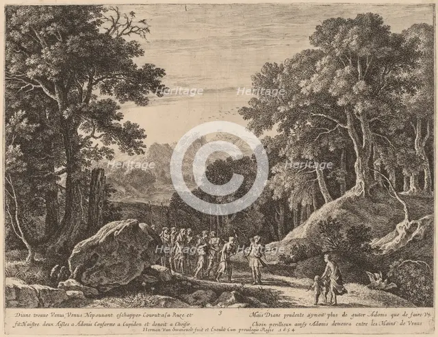 Venus Offering Diana a Choice between Cupid and Adonis. Creator: Herman van Swanevelt.
