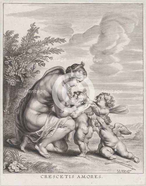 Venus nursing three Cupids in a landscape, ca. 1627-78. Creator: Cornelis Galle II.