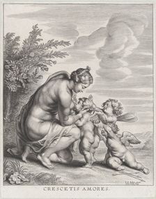 Venus nursing three Cupids in a landscape, ca. 1627-78. Creator: Cornelis Galle II