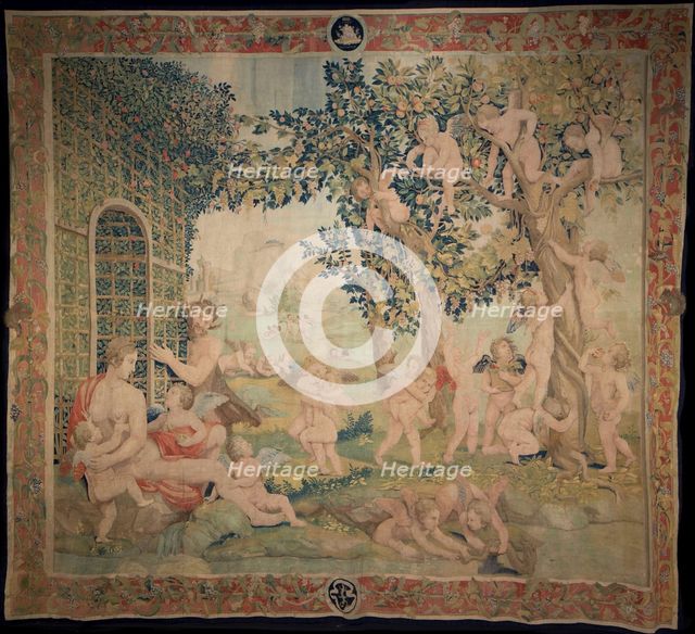 Venus, Satyr and Putti (Tapestry), c1540. Creator: Karcher (Carchera); Nicolas (Nicola) (active 1517-1562).