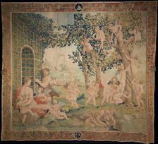 Venus, Satyr and Putti (Tapestry), c1540. Creator: Karcher (Carchera); Nicolas (Nicola) (active 1517-1562)