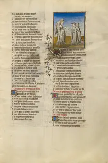 Venus Speaking to the Personifications of Shame and Anxiety; Roman de la Rose, about 1405. Creator: Unknown