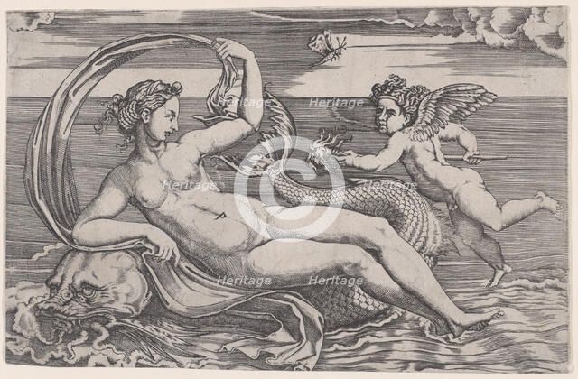 Venus Reclining on a Dolphin, ca. 1516. Creator: Agostino Veneziano.