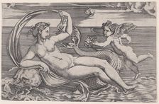 Venus Reclining on a Dolphin, ca. 1516. Creator: Agostino Veneziano