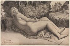 Venus Reclining in a Landscape, c. 1508-9. Creator: Giulio Campagnola (Italian, 1482-1515)