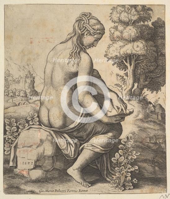 Venus removing a thorn from her foot, 1532. Creator: Master of the Die.