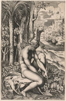 Venus Wounded by a Rose's Thorn, c. 1516. Creator: Marco Dente (Italian, c. 1486-1527); Antonio Salamanca (c.1500-1562)
