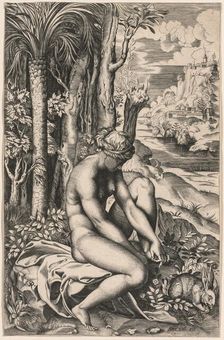 Venus Wounded by a Rose's Thorn, c. 1516. Creator: Marco Dente (Italian, c. 1486-1527); Antonio Salamanca (c.1500-1562)