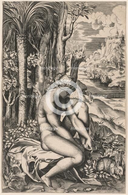 Venus Wounded by a Rose's Thorn, c. 1516. Creator: Marco Dente (Italian, c. 1486-1527); Antonio Salamanca (c.1500-1562).