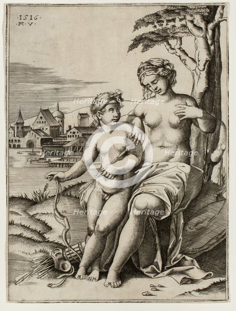 Venus Wounded by Cupid’s Dart, 1516. Creator: Agostino Veneziano.