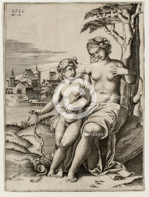 Venus Wounded by Cupid’s Dart, 1516. Creator: Agostino Veneziano.