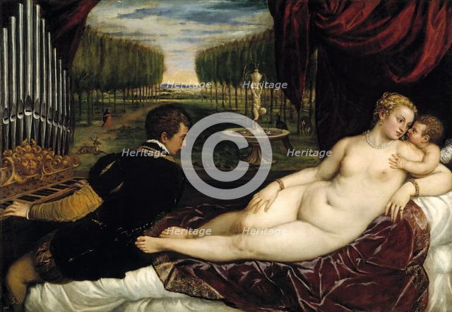 Venus with an Organist and Cupid, c1555. Creator: Titian.