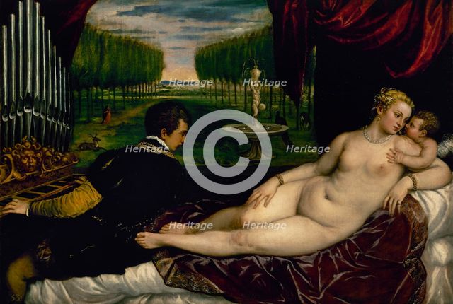 Venus with organist and Cupid, c1555.  Creator: Titian.