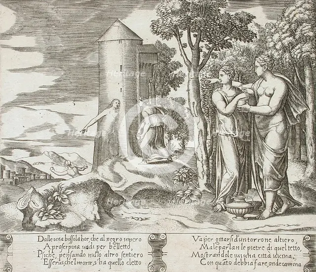 Venus with Psyche pointing to the underworld, between 1520 and 1535. Creator: Master of the Die.