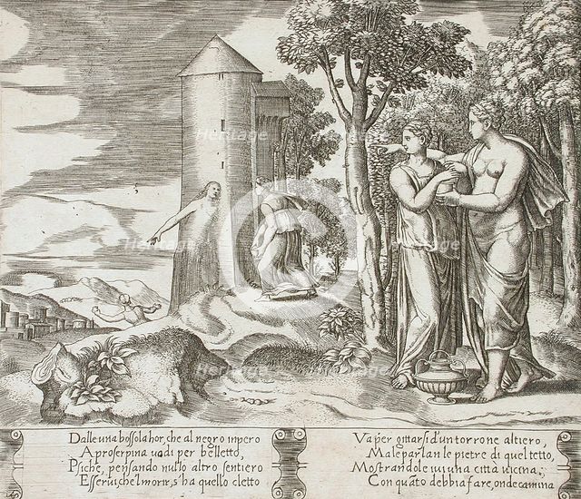 Venus with Psyche pointing to the underworld, between 1520 and 1535. Creator: Master of the Die.
